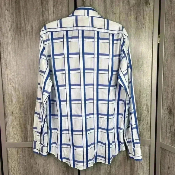 Etro Button Down Shirt Sz 41 White and Blue Dressy Preppy Designer - Picture 4 of 6